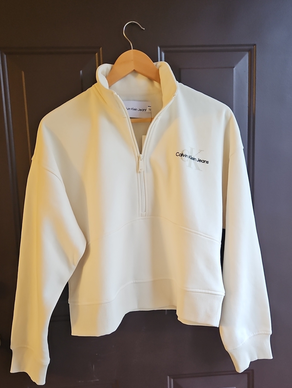 NWT Calvin Klein Cream Quarter-Zip Cropped Pullover